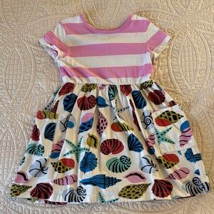 Girls Pink Stripe & Seashell Print Pocket Dress